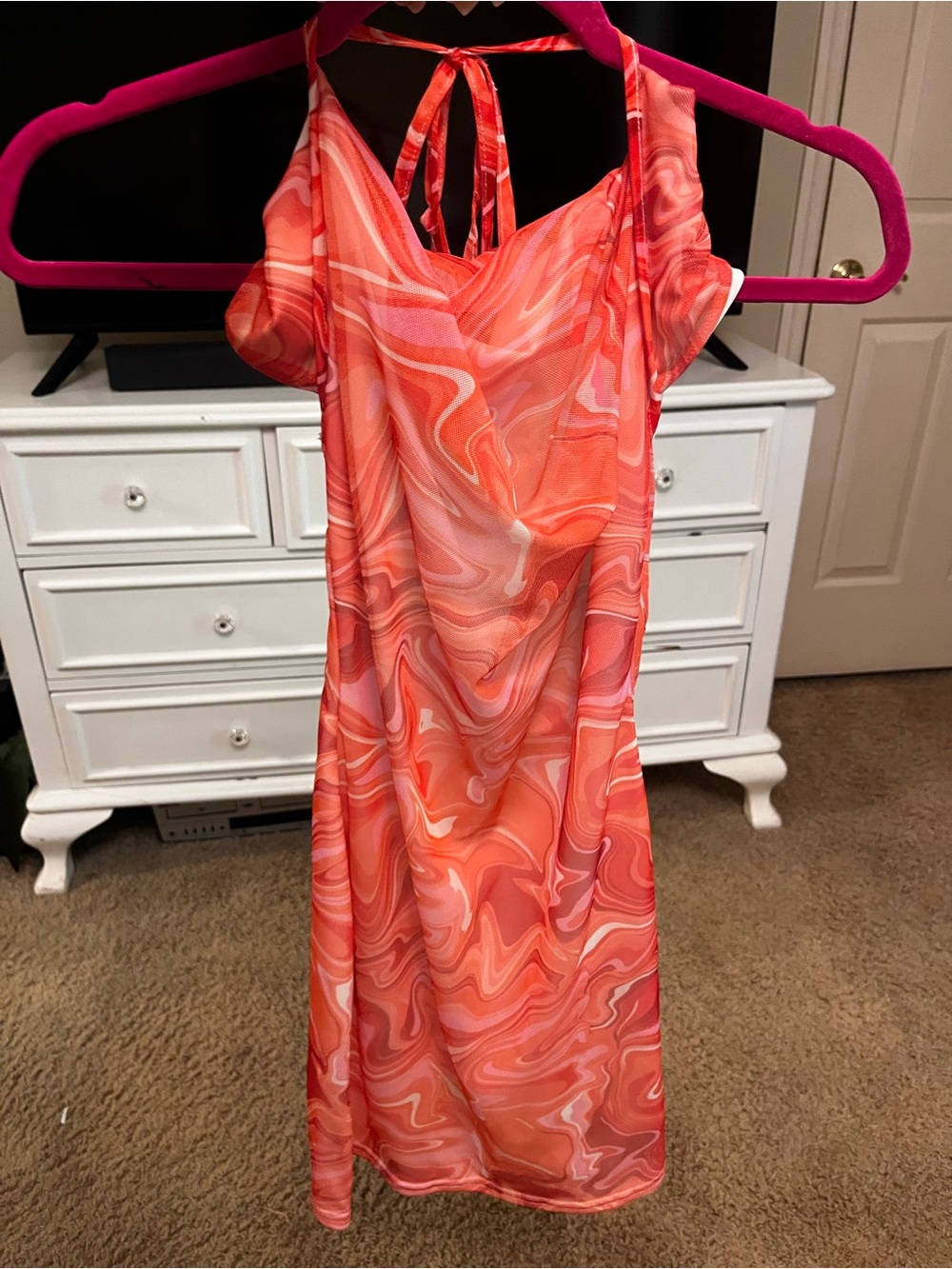 Pretty Little Thing Women's Orange Swirl Halter Dress